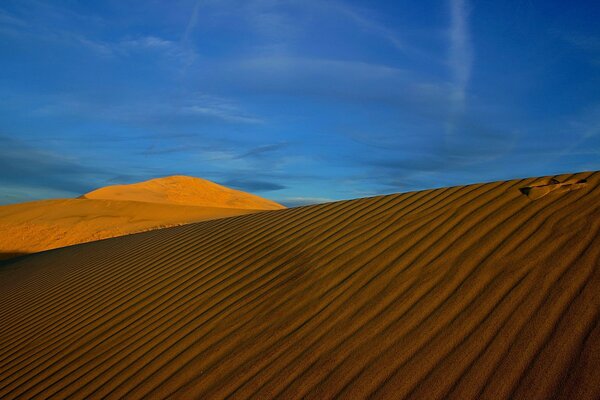 Beautiful dawn in the desert and the relief of sand