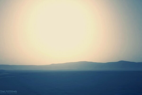 Desert landscape in thick fog