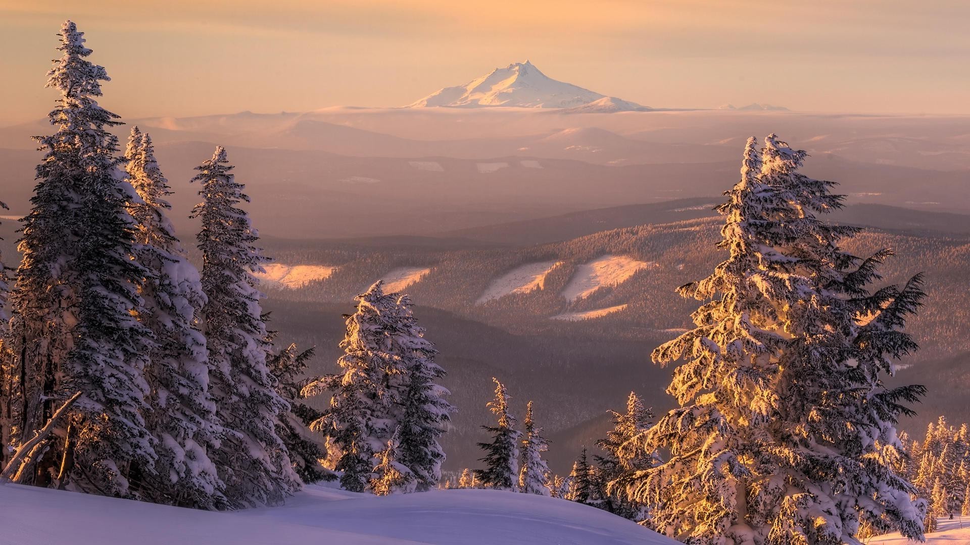 sonnenuntergang und dämmerung schnee winter berge holz landschaft holz kälte landschaftlich nadelholz im freien evergreen reisen natur frost eis morgendämmerung