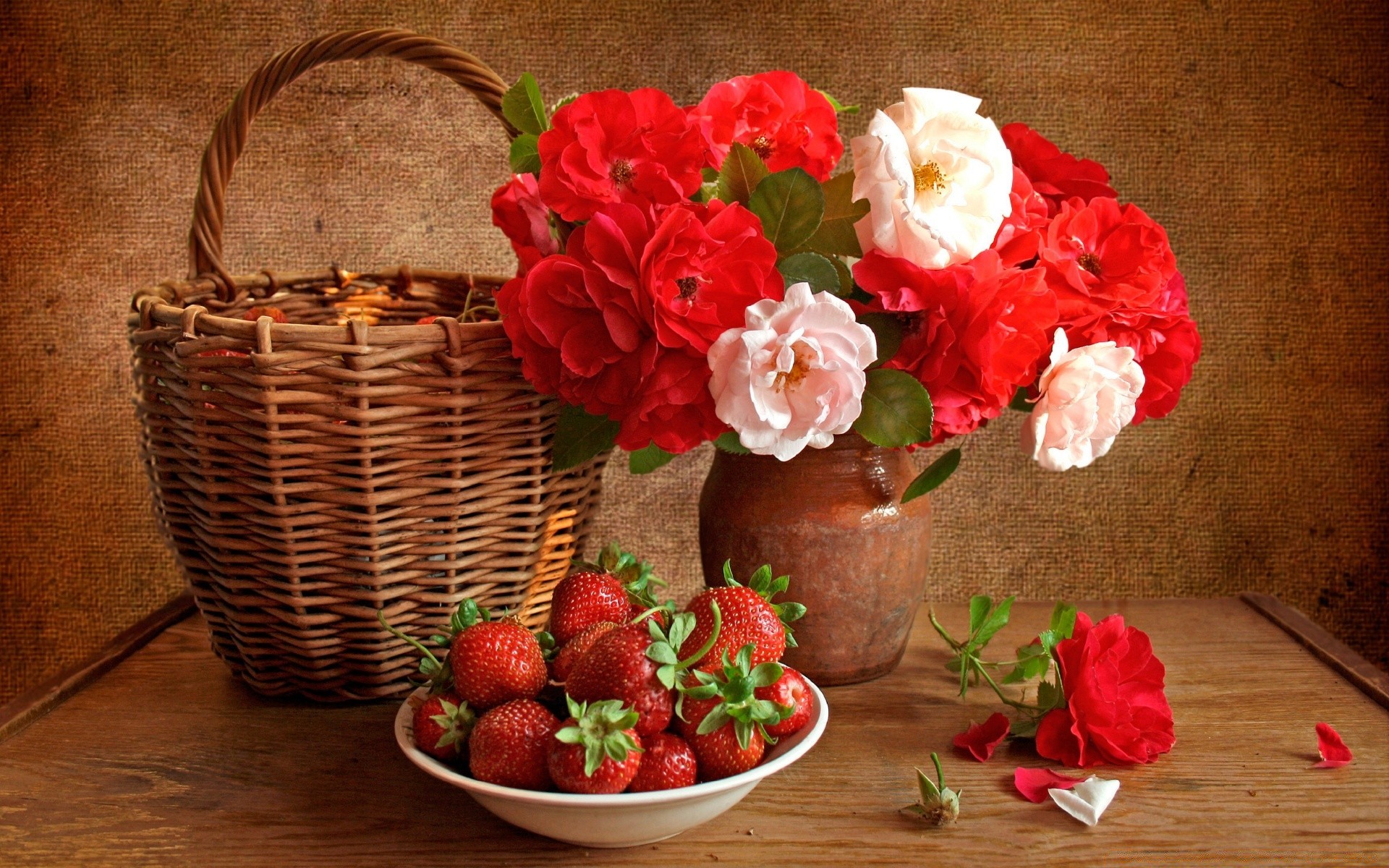 fleurs panier fleur feuille en bois bois nourriture nature morte rose