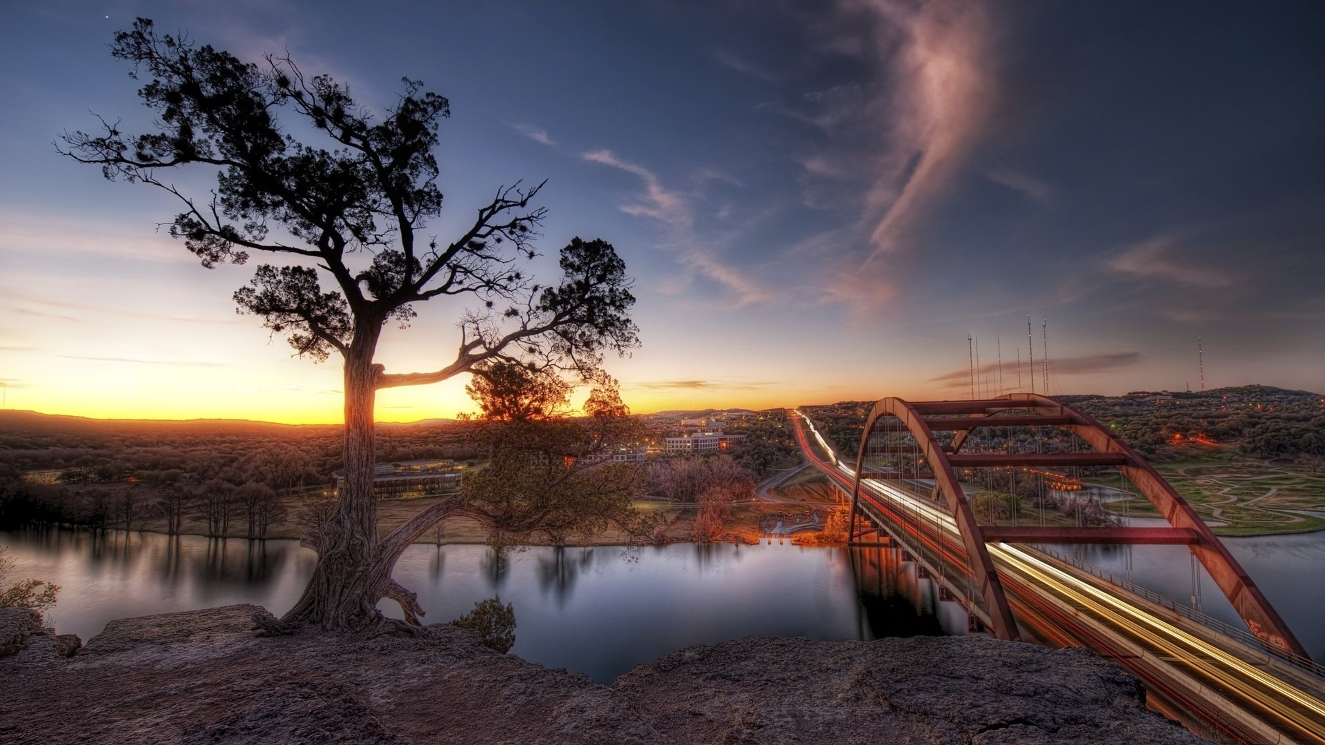 bridges sunset water dawn travel sky evening dusk landscape light lake tree river sun reflection nature bridge outdoors