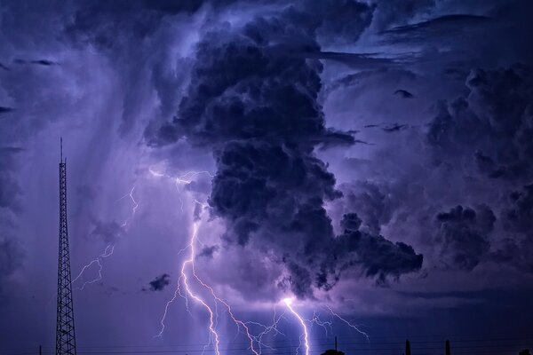 Orage du soir avec des éclairs envoûtants