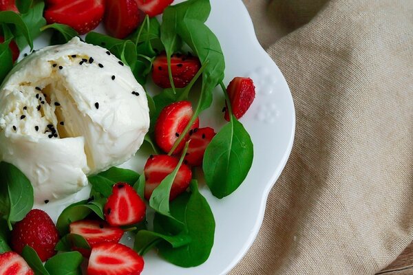 Beautiful light dessert with strawberries