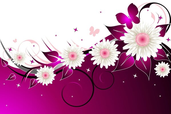 Imagem rosa e branca com flores e borboletas