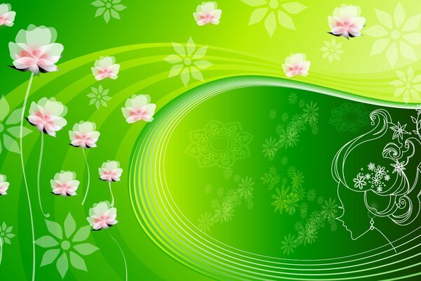 Light green picture with pink flowers