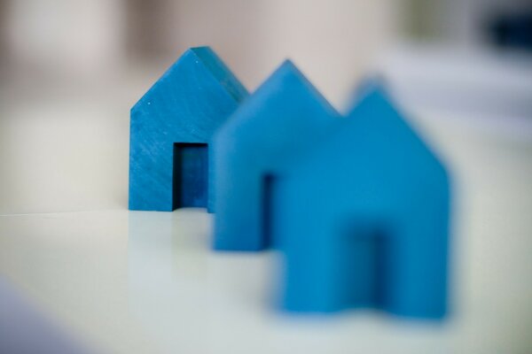 Macro photography. Architecture. Blue Houses