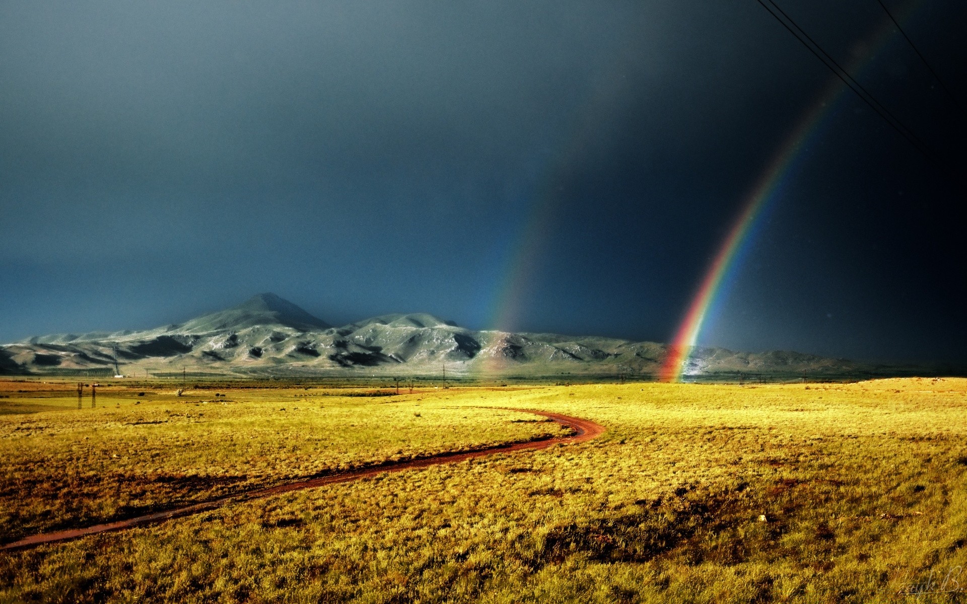 landscapes rainbow landscape sky nature storm rain