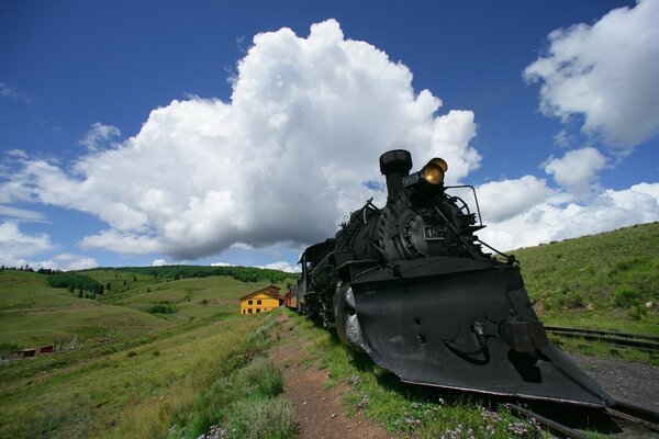 Train in front in the middle of the fields