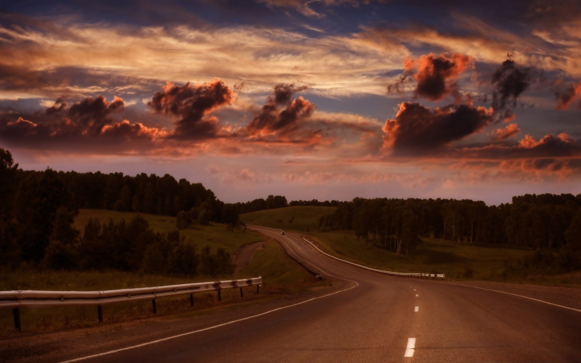 landschaft straße sonnenuntergang reisen autobahn landschaft abend himmel dämmerung asphalt dämmerung guide im freien