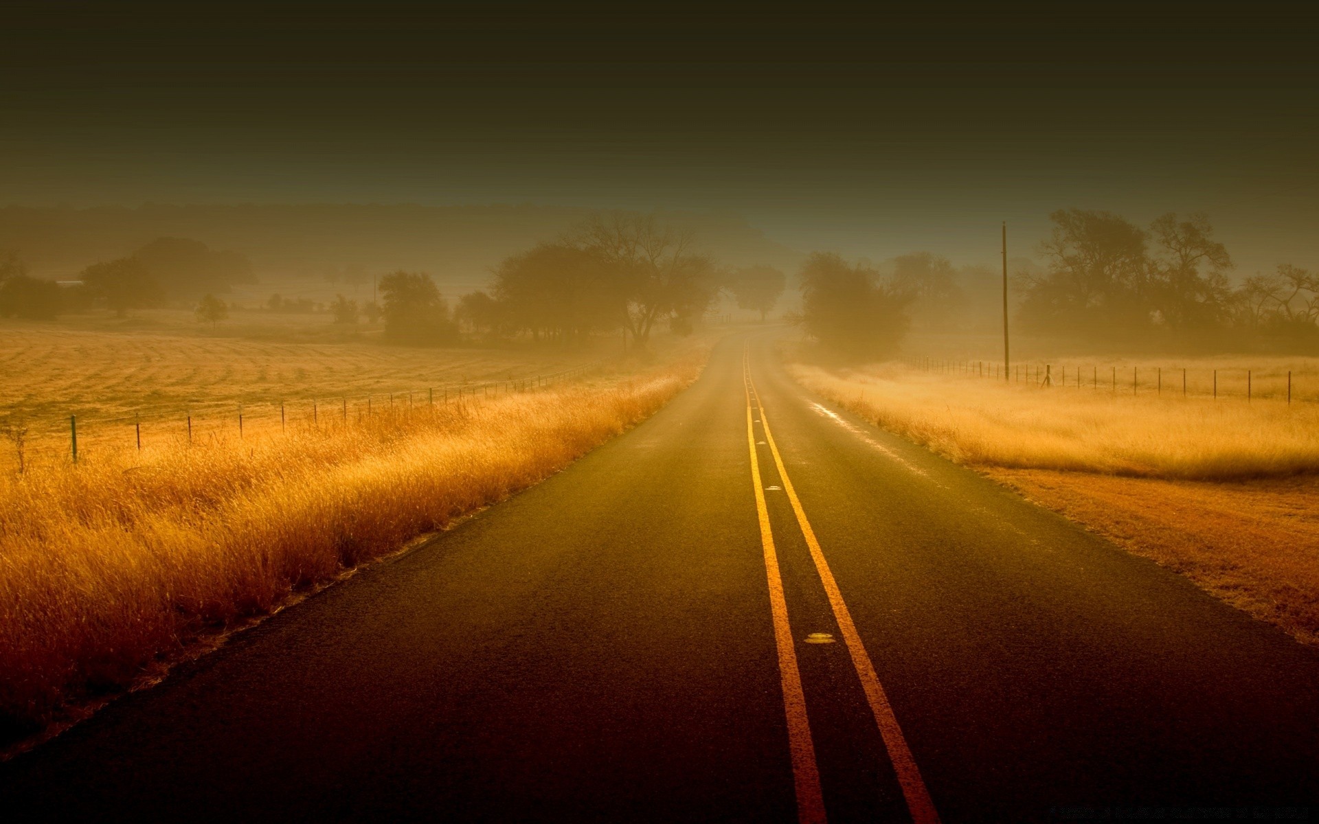 landscapes road landscape sunset dawn sky sun nature light fog highway evening countryside rural field travel outdoors street