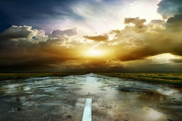 The road to the future under a cloudy sky