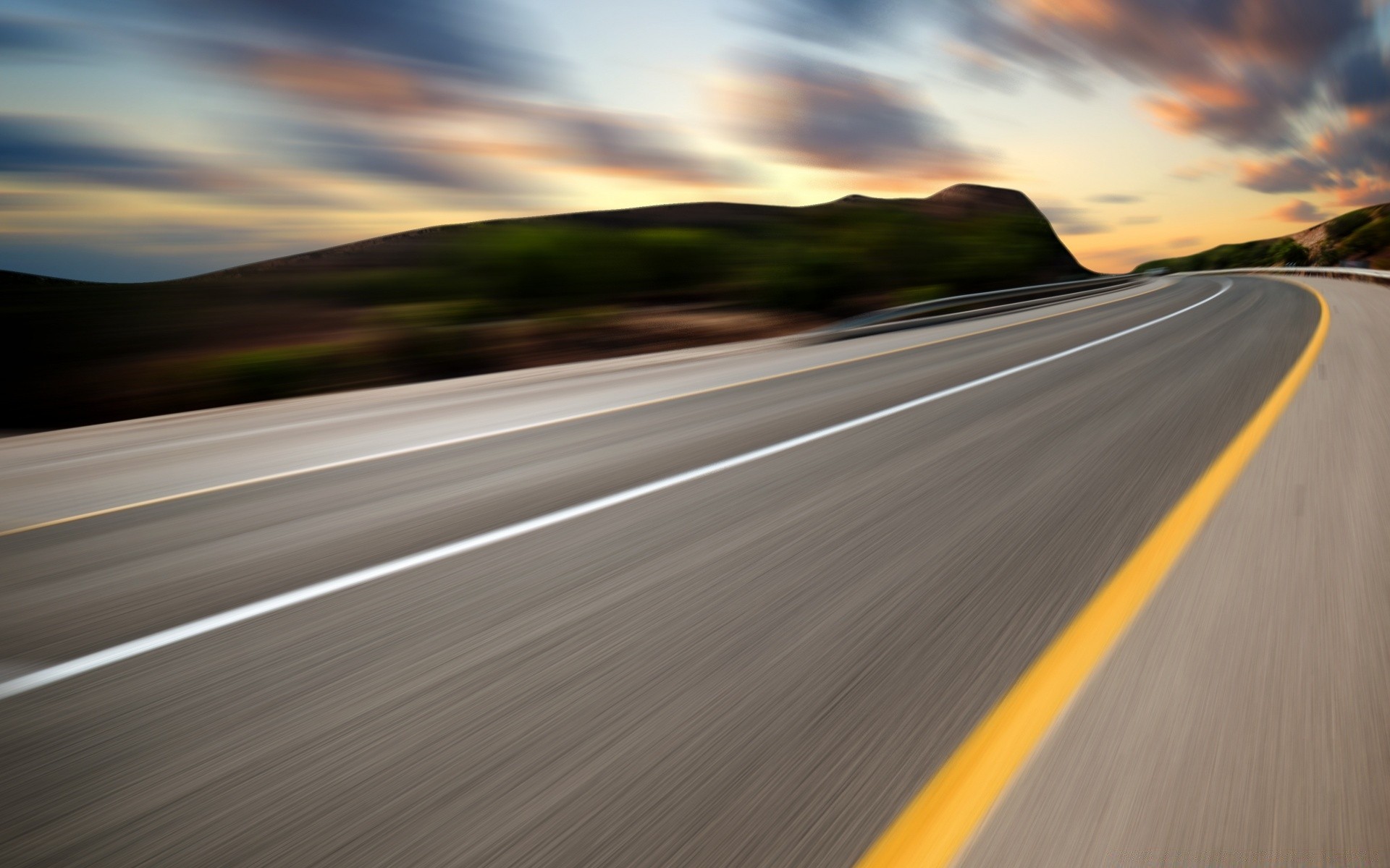 landscapes road asphalt long highway blur fast sunset travel dusk