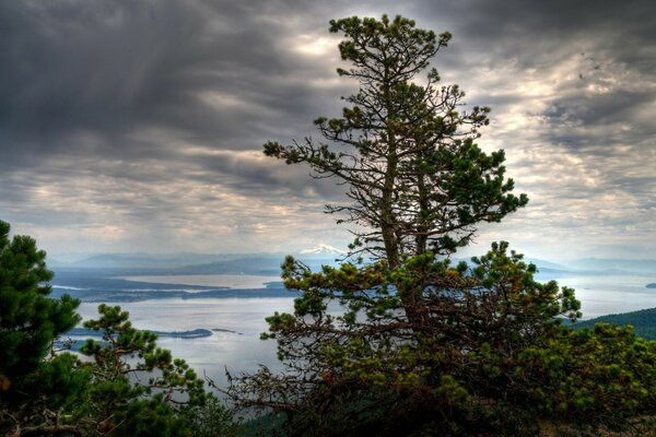 Paysage de lac et ciel nuageux