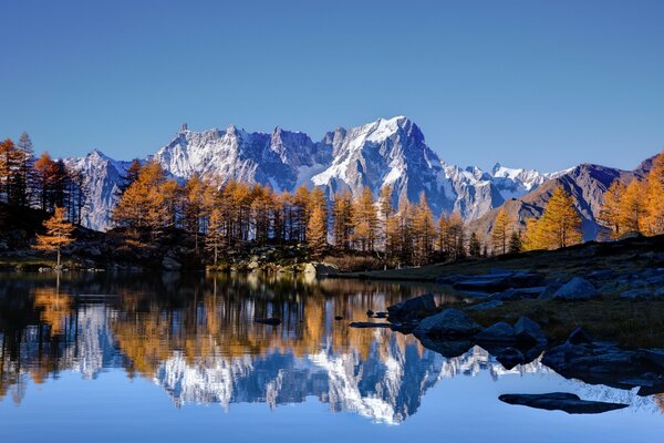 Il cielo e le montagne si riflettono nel lago