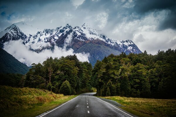 Serpentine road rising into the mountains