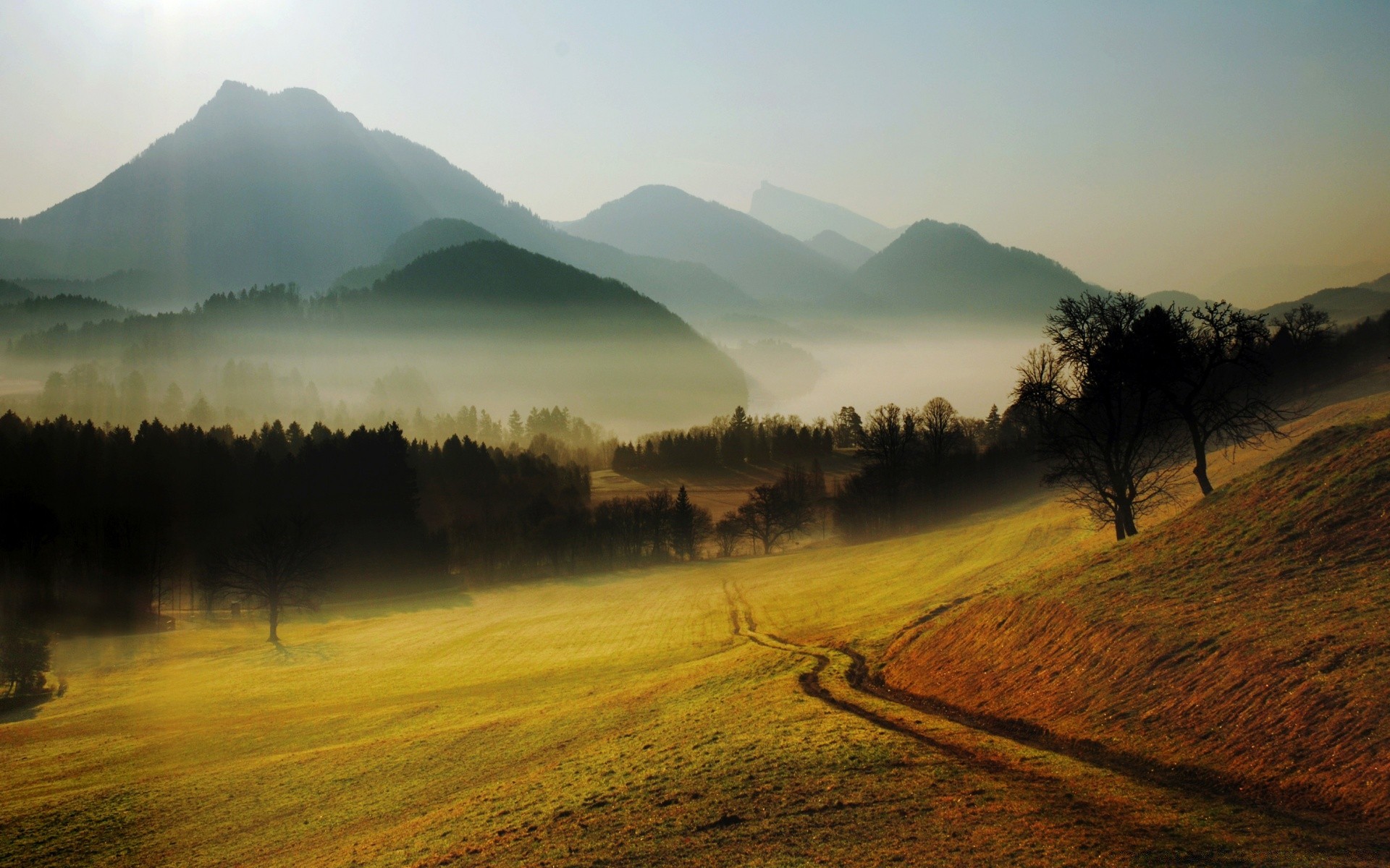 berge sonnenuntergang landschaft dämmerung nebel berge natur reisen nebel himmel im freien abend baum tal