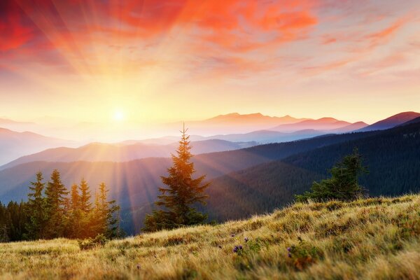 Raggi di sole in montagna