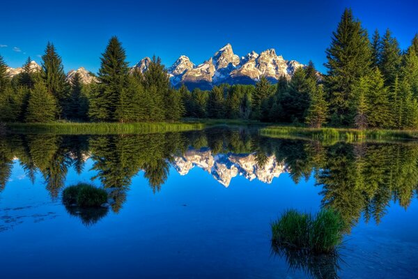 The mirror surface of a mountain lake