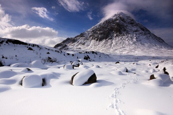 Mountain landscape in snowy winter