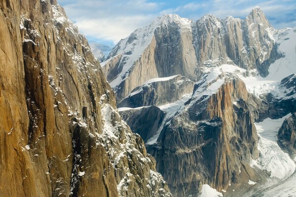 Landscape of snowy mountain slopes