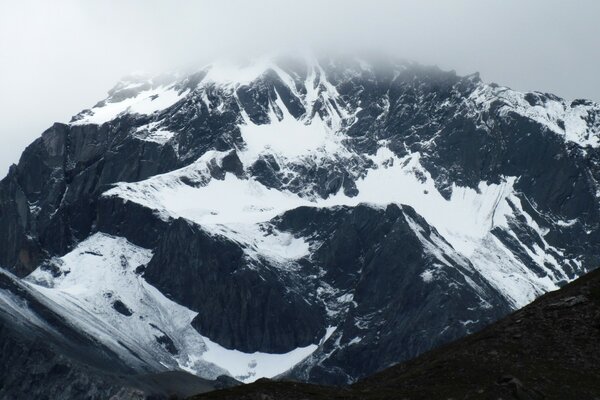 A mountain glacier covered with snow