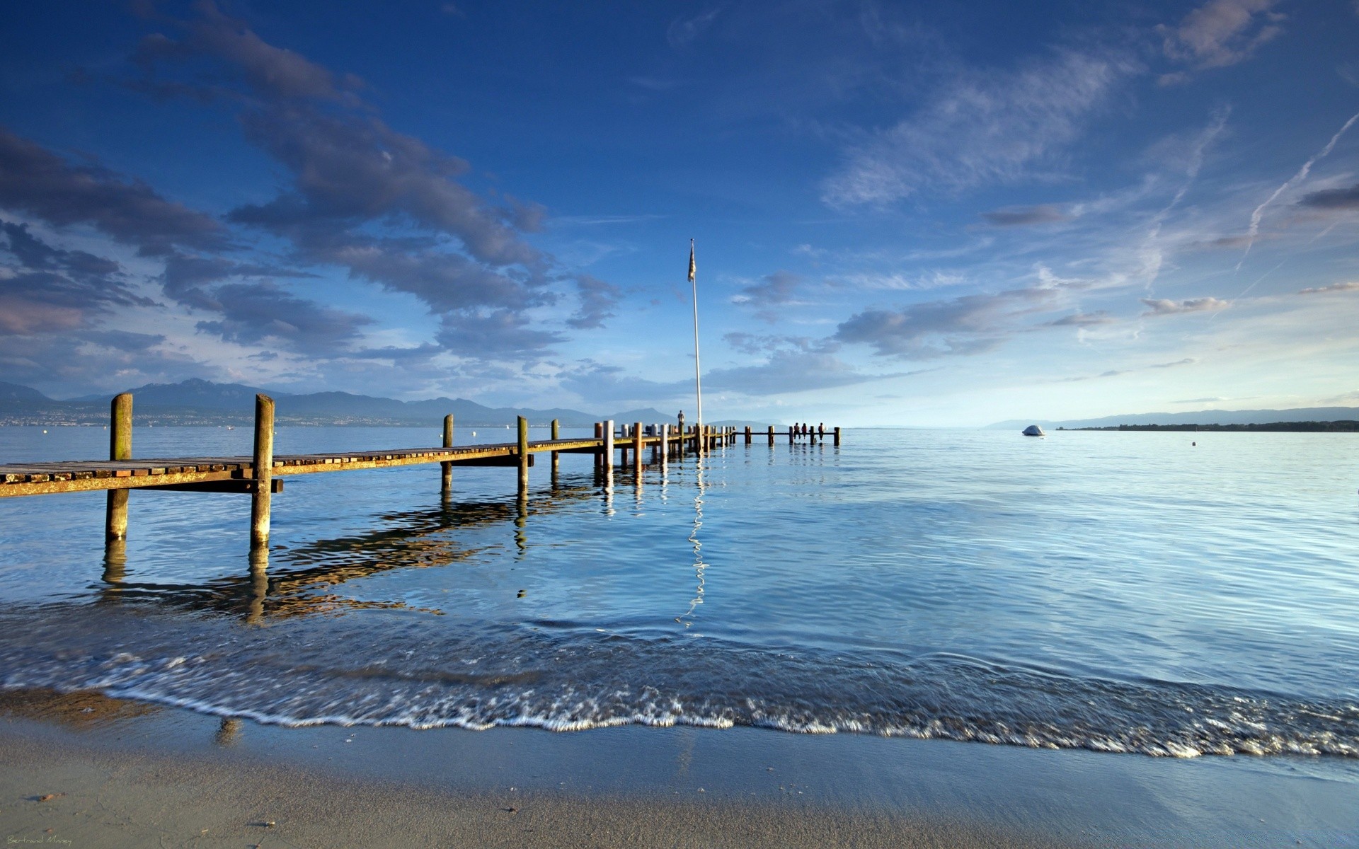 lake water beach sea sunset ocean dawn seashore sky sun landscape seascape reflection sand travel pier summer