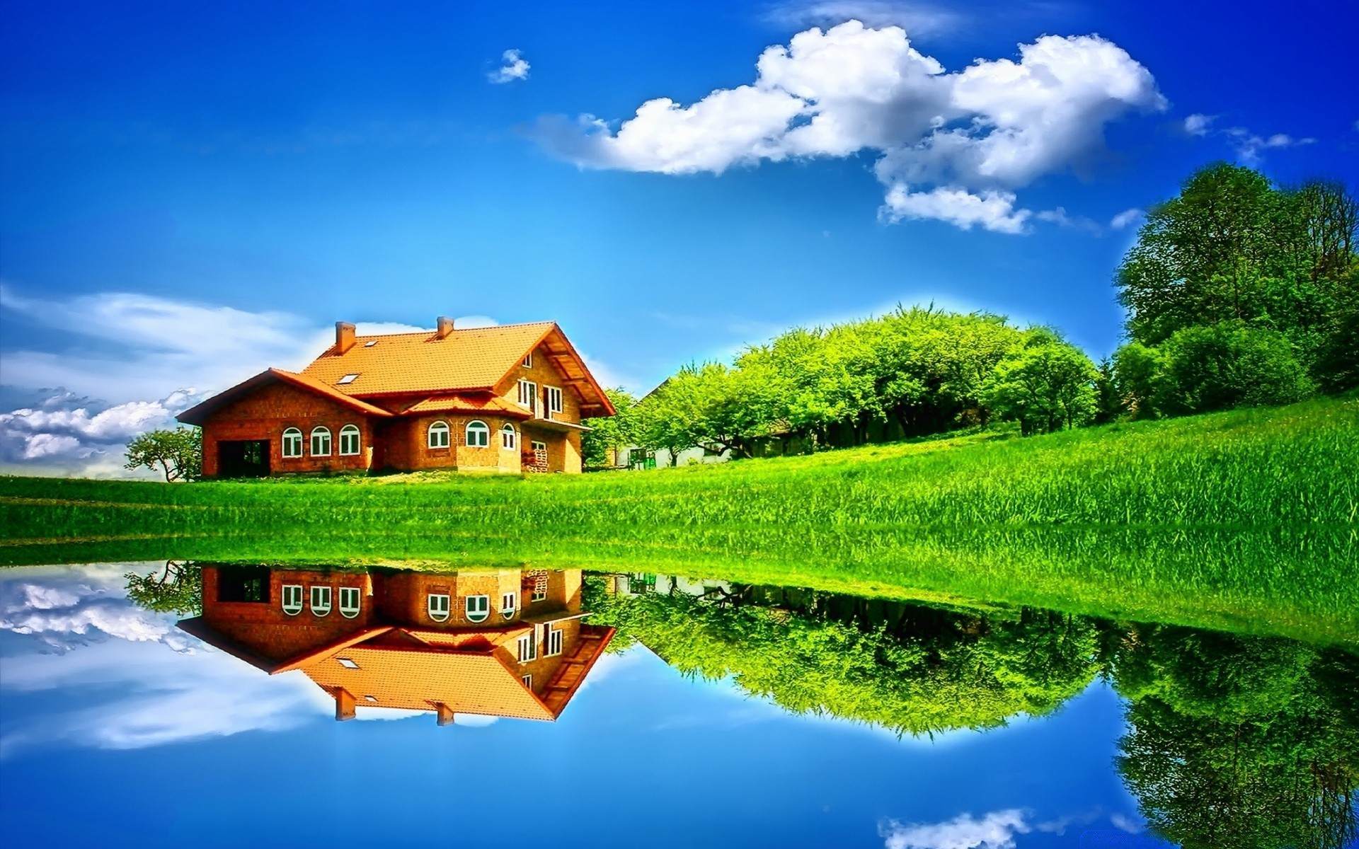 lake house outdoors nature sky grass summer cloud travel rural landscape tree lawn wood