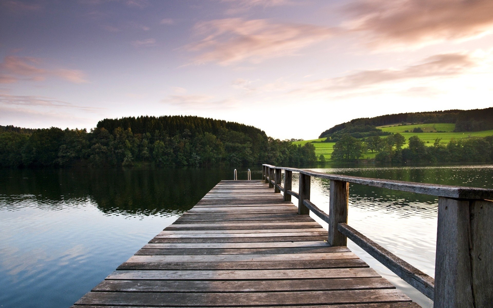 lake water river bridge landscape nature wood sky travel outdoors tree reflection summer boardwalk dawn cloud sunset