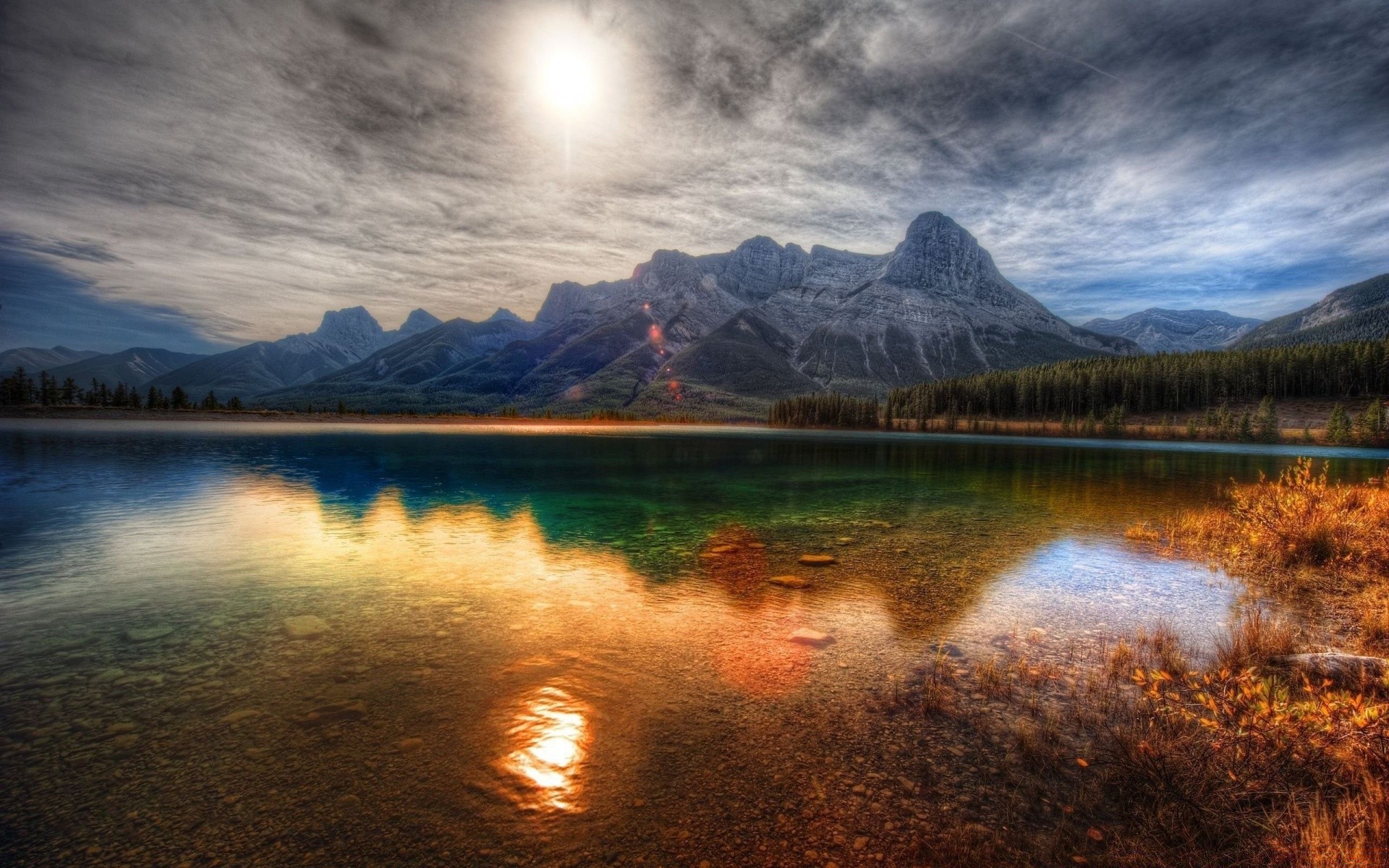 lake water reflection dawn sunset landscape mountain nature snow outdoors evening sky travel