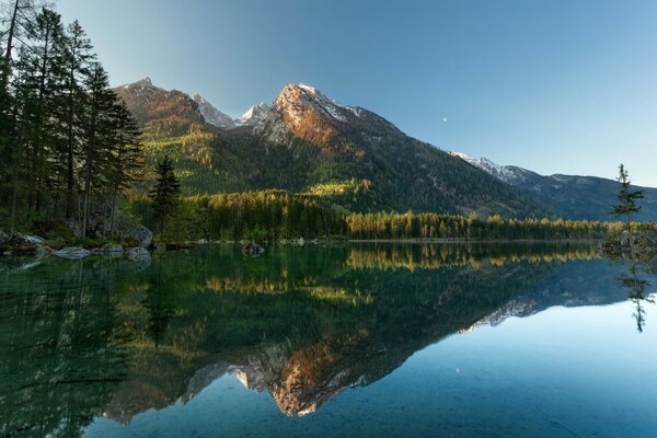 Landscape: reflection of mountains in the lake