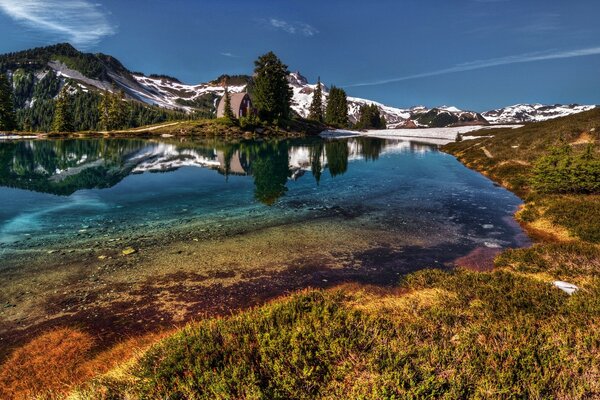 Lake reflection sky light