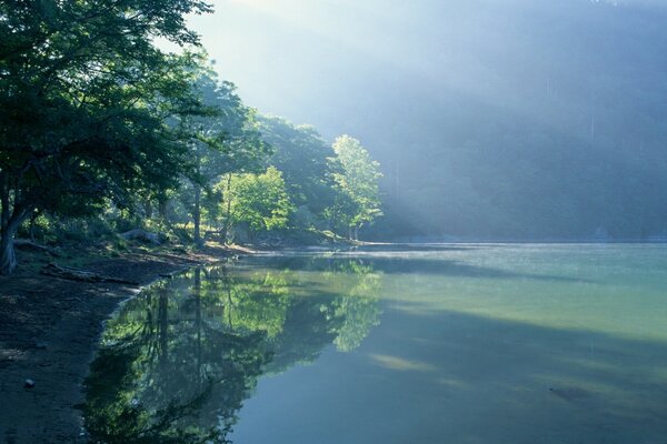 Seascape on the background of the lake