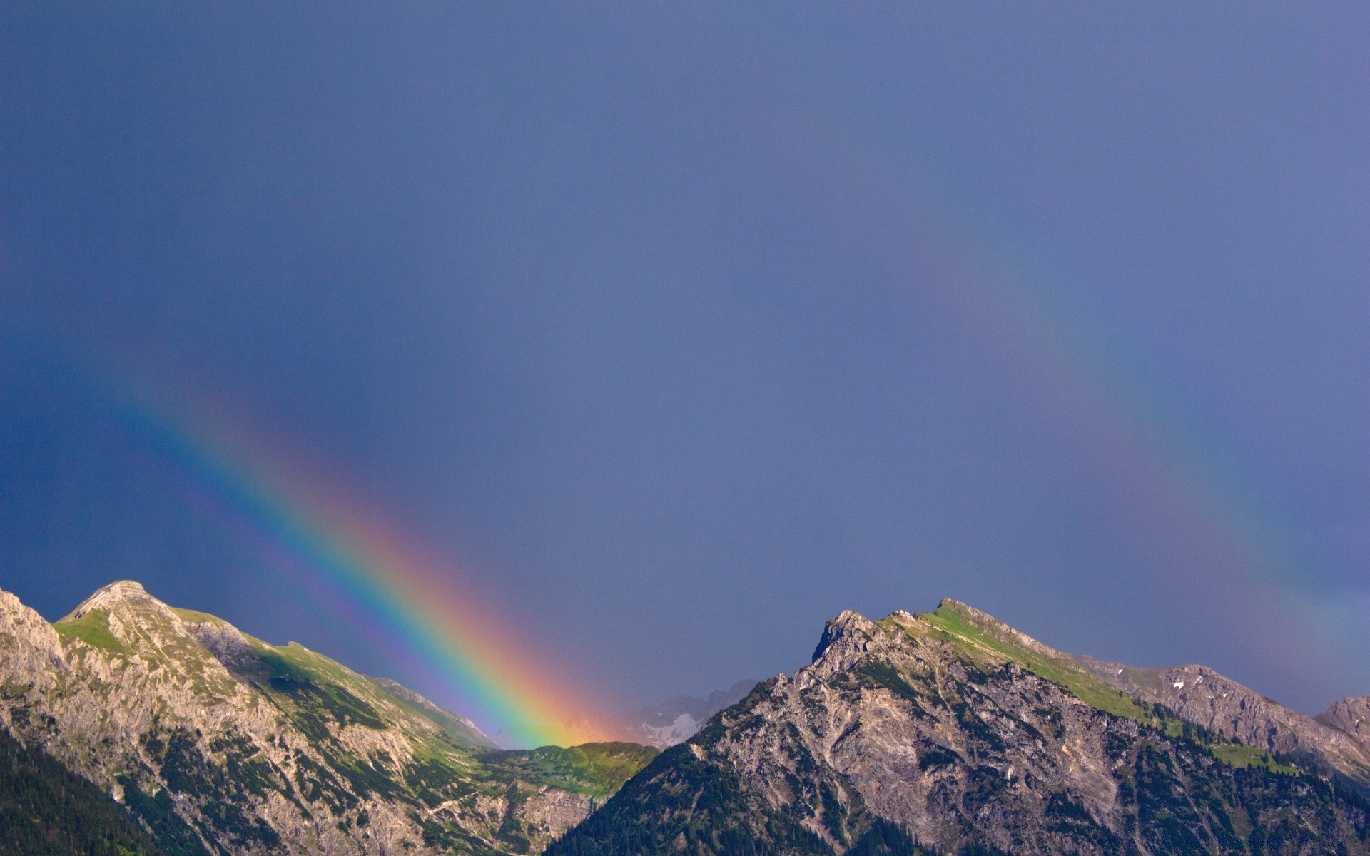 mountains landscape mountain rainbow sky travel daylight outdoors rock sunset nature fog scenic