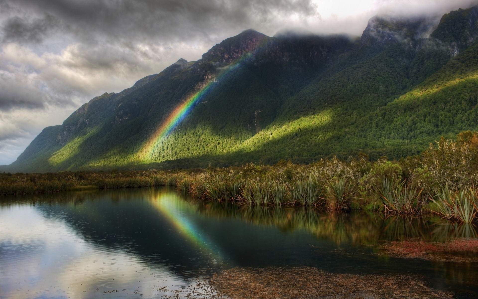 mountains landscape mountain water travel outdoors nature rainbow sky dawn valley lake scenic sunset