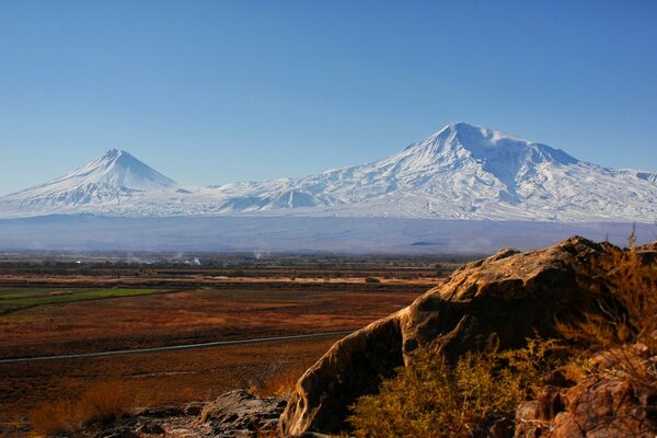 Dormant volcanoes covered with snow