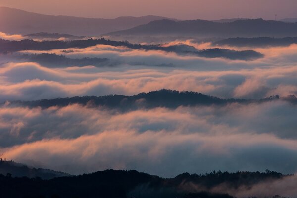 La nebbia copre le cime delle montagne