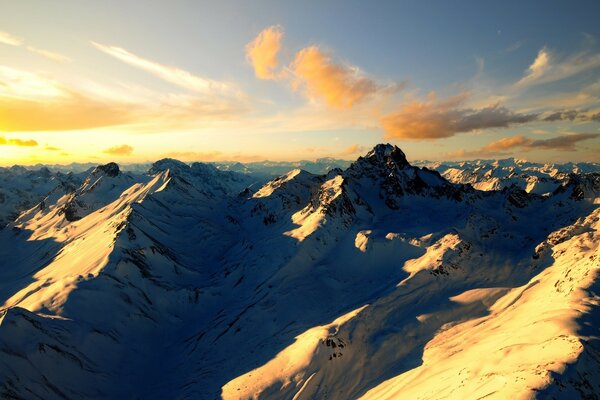 Winter in the mountains. Landscape. Sunset