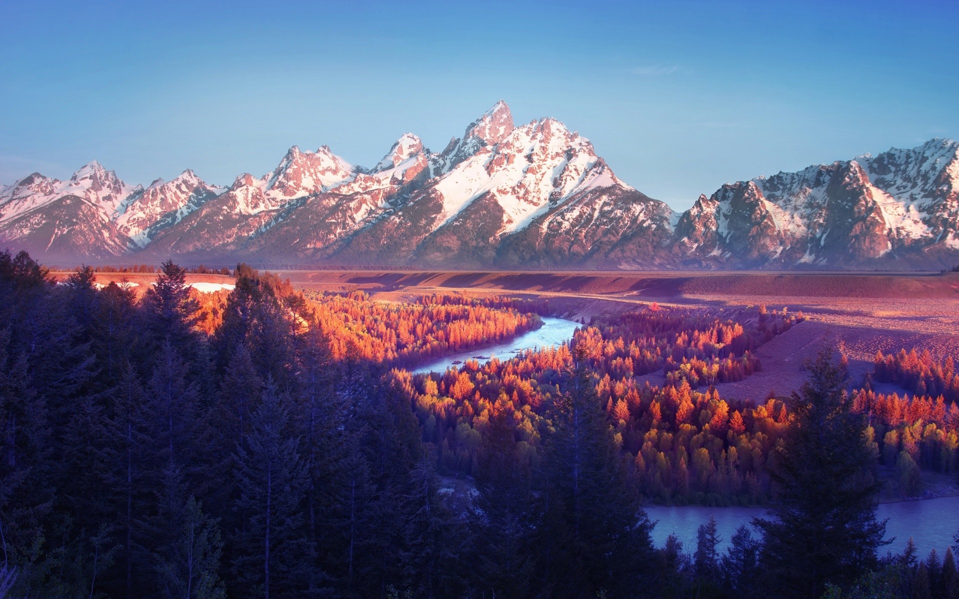 flüsse teiche und bäche teiche und bäche schnee berge reisen im freien dämmerung landschaftlich holz landschaft himmel sonnenuntergang natur