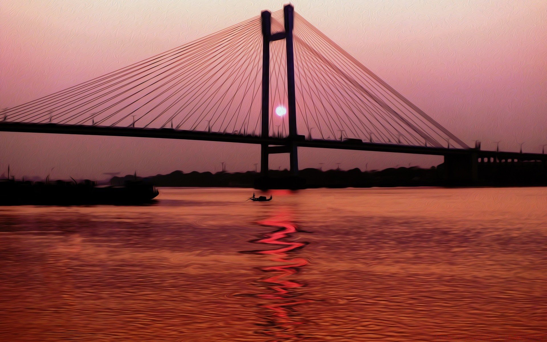 rivers ponds and streams bridge water sunset ocean sea evening dawn transportation system beach travel light sky reflection landscape bay dusk architecture river suspension bridge