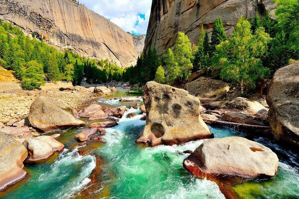 Streams and waterfalls in the landscape of the gorge