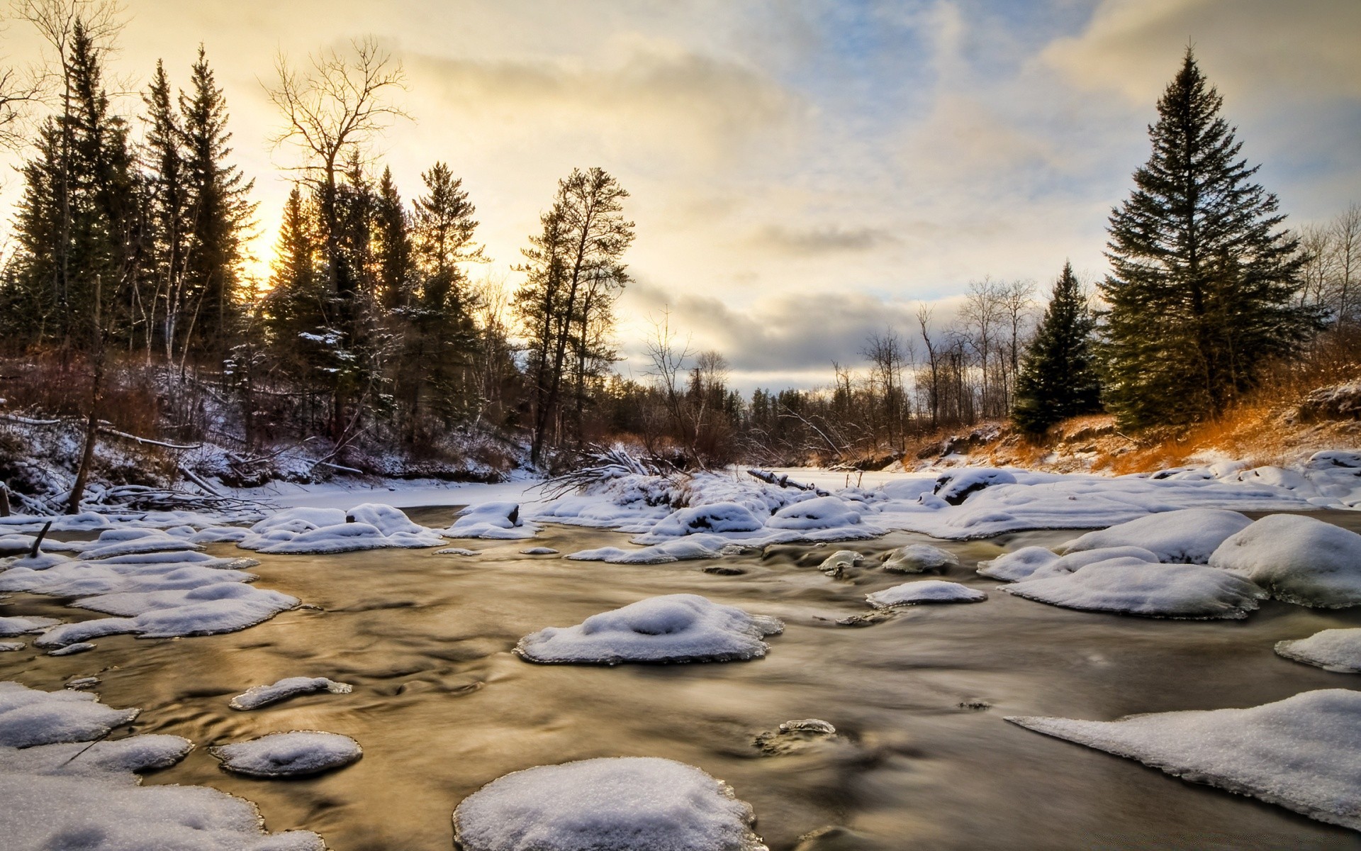 rivières étangs et ruisseaux étangs et ruisseaux neige hiver paysage nature froid glace gel eau congelés bois scénique saison lac à l extérieur bois parc aube rivière belle