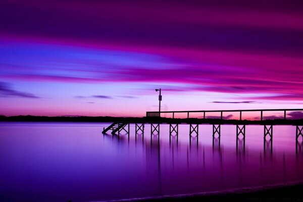 Purple sunset on the river bank