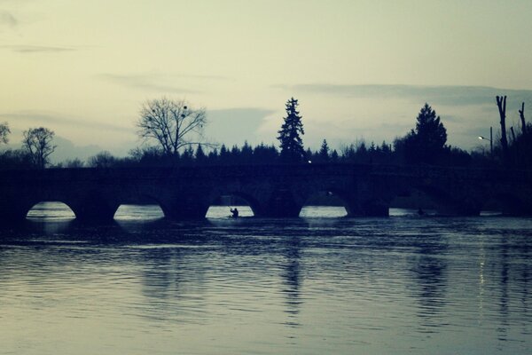 Evening Lake near the bridge