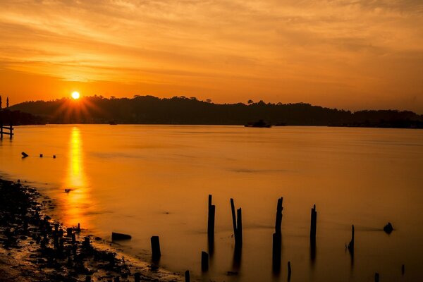 Bright sunset at the seashore