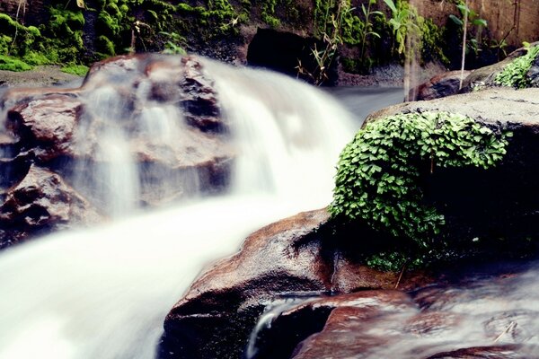 Pequeña cascada de montaña en el río