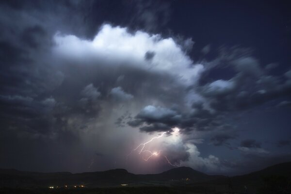 Lightning discharge in a stormy sky