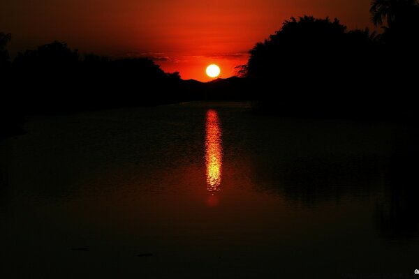 Evening sunset in the dark sky