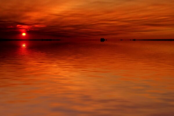 Reflection of the sky in the evening at sunset