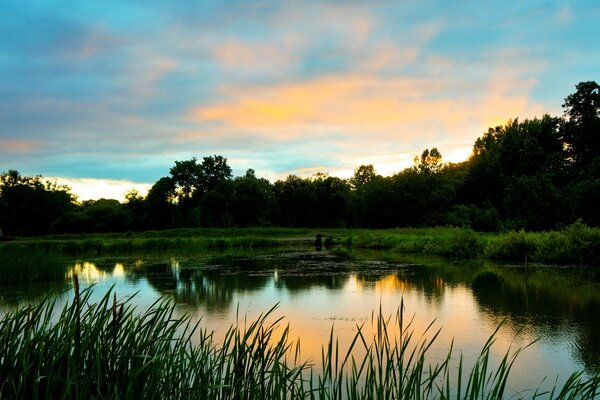 Beautiful sky reflected in the lake