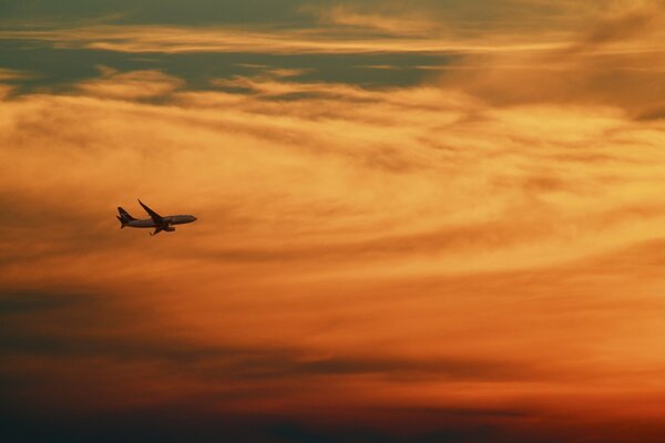 Avión volando al atardecer